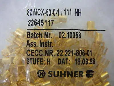 SUHNER 82MCX-50-0-1/111NH Coaxial PCB Connector Straight Jack **NEW** Qty.1 • $2.99