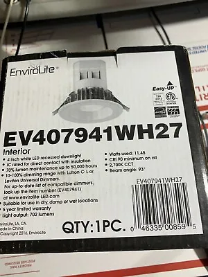 £29.65 • Buy EnviroLite EV407941WH27 Interior 4 Inch  White Led 2700K (EV407941WH27(Set Of 4)