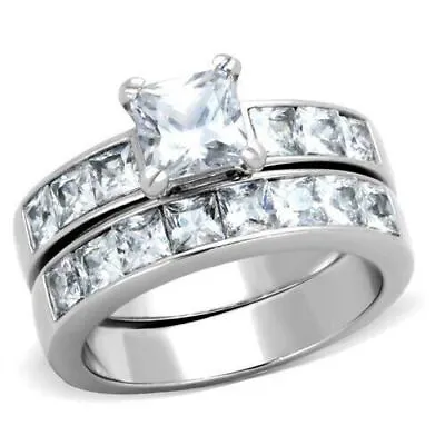 $207.11 • Buy 2 Ct Princess Simulated Diamond Wedding Bridal Ring Set In 14k White Gold Plated
