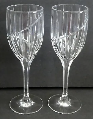 MIKASA CRYSTAL UPTOWN  Water Goblets 9  Vertical & Swirl Cut Wine SET Of 2 • $19.75