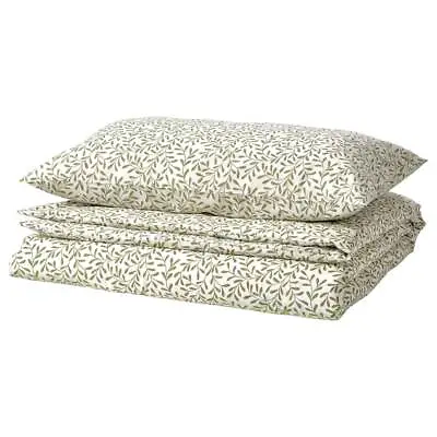 IKEA SORGMANTEL Duvet Cover And Pillowcase White/green 150x200/50x80 Cm • £21