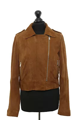 Oakwood Ladies Leather Jacket Zulina L Braun Dark Brown Short Light Velour New • £163.46