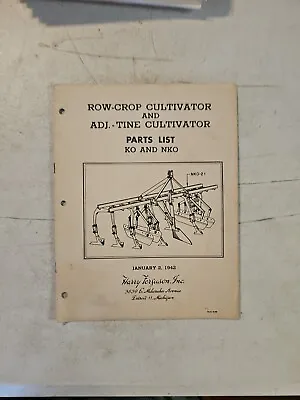 Vintage 1942 FERGUSON Row Crop Cultivator &Adjustable Tine Cultivator Parts List • $10.36