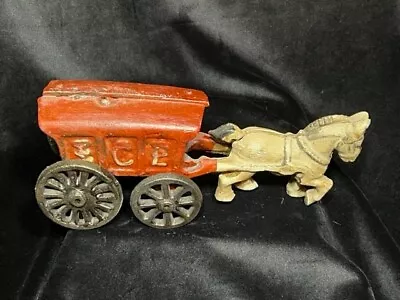 Vintage Cast Iron Horse Drawn Red Ice Cart Buggy Wagon Toy Vintage • $12.99