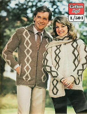Gefjun Lopi Knitting Pattern 504 Jacket Scarf Mens Ladies 34-44  Vintage 1980s • £3.99