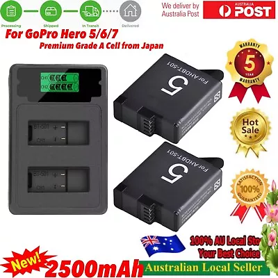 2x 2500mAh Battery + Dual Charger For GoPro Hero5 Hero 6 Hero 7 Black AHDBT-501 • $37.90