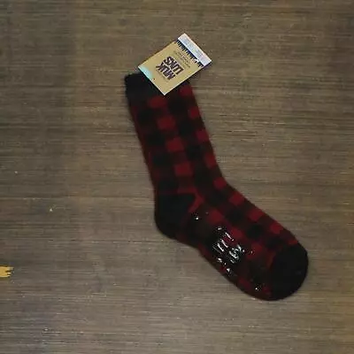 Muk Luks Mens Fleece Lined Lounge Socks Red / Black Plaid One Size • $11.25