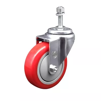 4 Inch Red Polyurethane Wheel Swivel 3/8 Inch Threaded Stem Caster SCC • $24.43