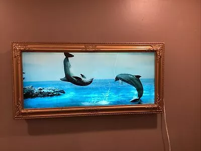 Vintage Motion Flipping Dolphins Picture Art 39”x19” Shadow Box Light • $109.95