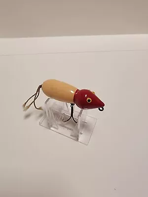 Vintage Antique Wooden Mouse Red/white String Tail Tackle Bait Great Shape. • $17.50