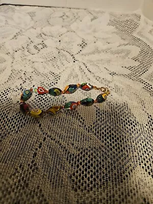 Vintage Millefiori Murano  Multi Color Art Glass Bead Bracelet 7  • $15