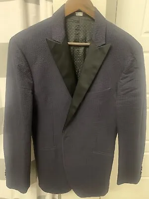 $750 TURIST Men’s Blue Black Seersucker Tuxedo Satin Lapel Slim Blazer Jacket 42 • $75
