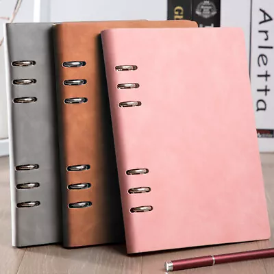 £5.98 • Buy A5 A6 Notebook Cover 6 Ring Binder Clip-on Notebook Leather Loose Diary Notebook