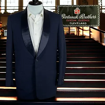 Vintage 1950s Tuxedo Jacket Mens 38R Blue 1 Button Dinner Shawl Bartunek • $151.10