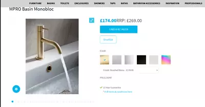 Crosswater Vessel Basin Tap Brushed Brass PRO110DNF RRP £174 • £135