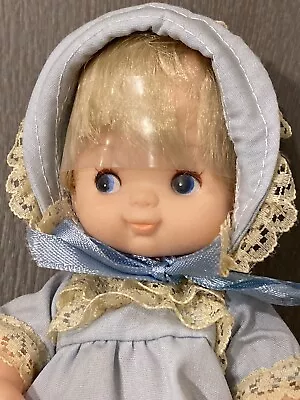 CUTE! 6.5” Baby Doll Made In Hong Kong Vintage Toy Blue Lace Outfit Boy Or Girl • $15.99