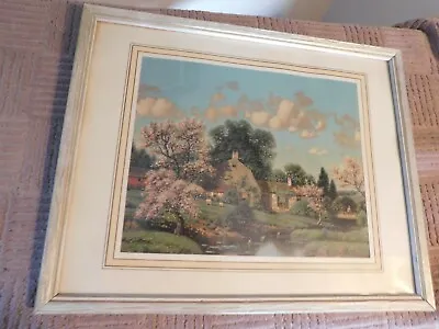 Country Cottage Original Litho Picture Vintage Unmarked Man Fishing On Bridge • $15.99