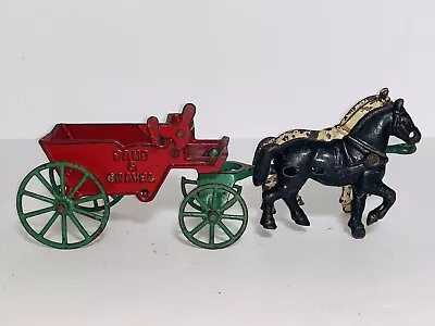 Vintage Sand & Gravel Dual Horse Drawn Cart Cast Iron Toy • $45