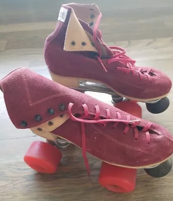 Vintage Norele Red Suede Roller Skates Womens 7? Mens 10? Jogger 855/10-6  USA  • $79.99