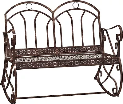 Vintage Ornate Garden Rocking Bench 2 People Patio Love Seat Chair Bronze Red UK • £98.90