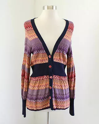 Moth Anthropologie Fiamma Chevron Striped Cardigan Sweater Size S Orange Purple • $29.99