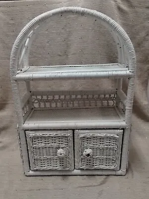 Vintage  Boho Shabby Chic White Wall Wicker Rattan Cabinet With Doors Shelf • $55