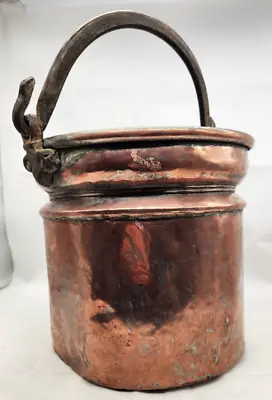 Large Vintage Copper Pot Planter With Heavy Handle 10  X 10   Damage On Bottom • $71.99