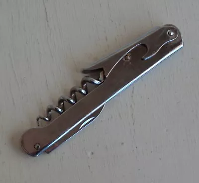 Vintage Silver Metal 3 In 1 Folding Cork Screw / Bottle Opener / Knife Blade  • $18