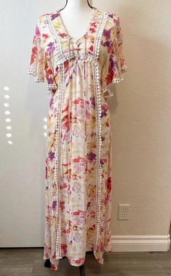 $11.99 • Buy Dina Agam Floral Tie Front Maxi Dress WITH FLAW Size XS