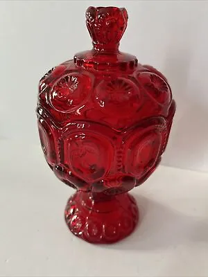 Vintage Fenton LG Wright Moon & Stars Ruby Red Pedestal Covered Candy Dish • $49.99