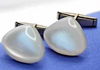 Vintage Pearly Gray Lucite & Silver Tone Cufflinks Cuff Links • $8.75