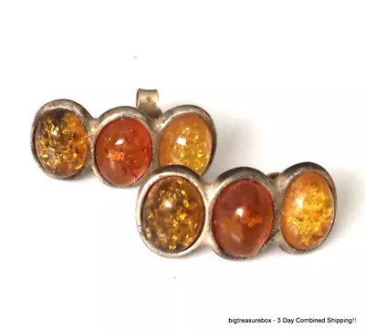 Vtg Earrings MARKED V-8 POLAND 925 STERLING SILVER Pierced Dangle Baltic Amber • $2.79