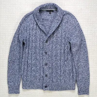 Banana Republic Cardigan Sweater Mens M Blue Heavy Shawl Cable Knit Cotton Wool • $34.99