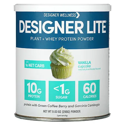 Designer Lite Plant + Whey Protein Powder Vanilla Cupcake 9.03 Oz (256 G) • $16.60