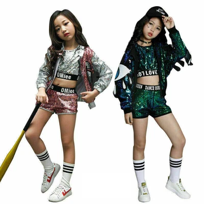 £16.66 • Buy Street Dance Costumes Girls Kids Modern Sequins Jazz Hip Hop Performance Suit UK