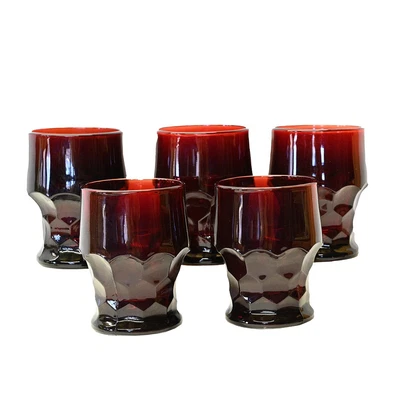 $34.99 • Buy 5 Anchor Hocking Ruby Red Georgian Honeycomb Beverage Glasses Tumbler 4  Vintage