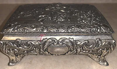 Vintage Silver  Victorian Jewelry Trinket Box Hinged Footed Velvet Lined Japan • $23.99
