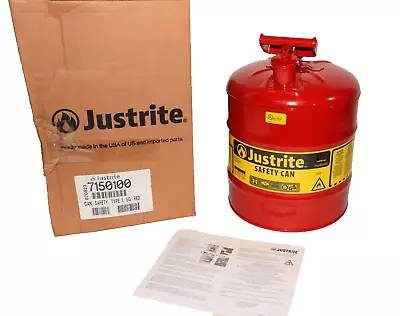 (NEW) JUSTRITE 7150100  JUS-7150100 5 Gallon Type 1 Red Safety Can • $56
