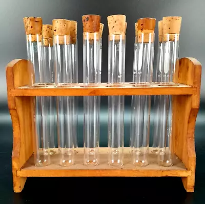 Vintage Wooden Test Tube Racks Includes 12 Pyrex Tubes Holds 12 Tubes • $49.99