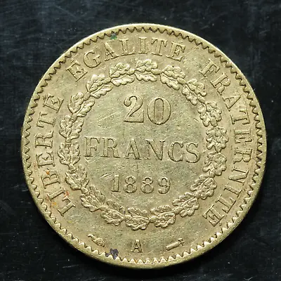 1889 A French Gold 20 Francs Lucky Angel Coin - KM# 825 • $479.99