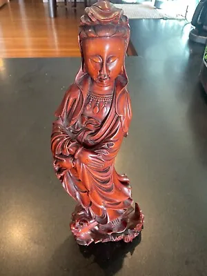 Antique Carved Wooden Quan Yin Goddess. • $35