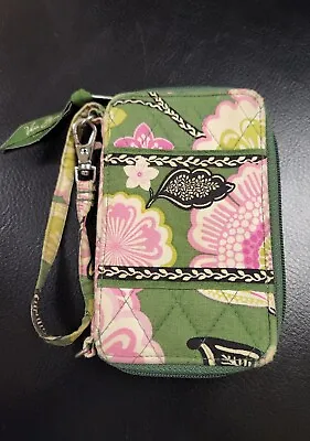 USED Vera Bradley Pink/Green Floral Smartphone Wristlet Wallet Coin Zip Pockets • $9.99