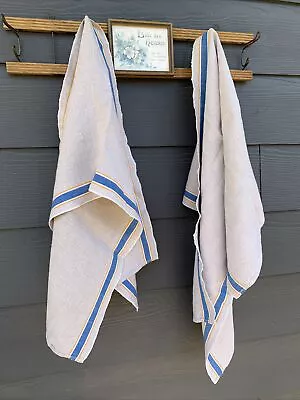 2 Vintage Antique Kitchen Tea Towels Primitive Linen Dish Clothes Blue Stripes • $5