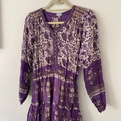 Vintage Gauze Boho Paisley Floral Prairie Buttons Cotton Made In India Dress XS • $99