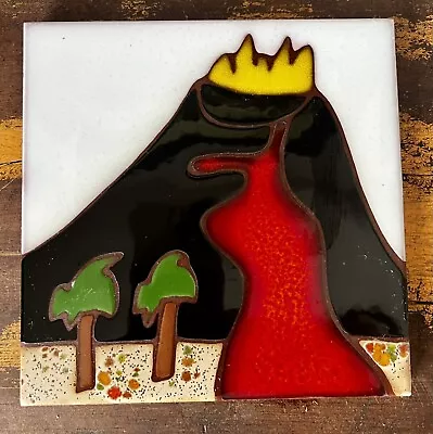 Alex Slotzkin Hawaiian Hand Painted Tile Trivet 6x6 Volcano Scene. • $15