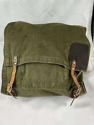 Vtg Back Pack Packsack Army Green Canvas Forest Service Bag Leather Duluth • $15