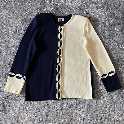 Mita Vintage Cardigan Knit Sweater Navy And Beige Size M Women Preppy Button Up • $32.45