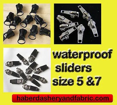 Zipper Slider WATERPROOF ZIP 3 5 7 8 10 BLACK  SILVER Zip Replacemet Zip Slider • £2.45