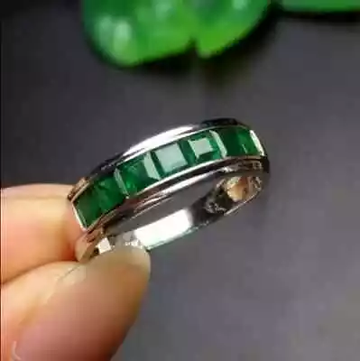 Princess 3CT Lab-Created Emerald Diamond Men's Band Ring 14K White Gold Plated • $80.39