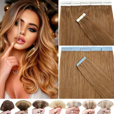 £23.28 • Buy Extra Thick TAPE IN Skin Weft Remy Real Human Hair Extensions UK BEST 20/40piece